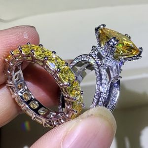 Choucong marca coppia fedi nuziali gioielli di lusso argento sterling 925 grande taglio principessa oro topazio diamante cz pietre preziose festa donna eternità anello nuziale set regalo