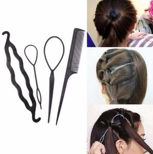 1set 4pc Hairdressing Tools Hair Twist Styling Clip Stick Bun Meatball Head Maker Comb Braiding Tools Girl Accessories