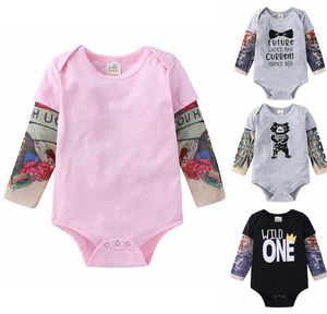 Toddler Baby Clothes Tattoo Printed Sleeve Boy Romper Flower Infant Girl Jumpsuits Children Hip Hop Rock Bodysuits Baby Clothing DW5362