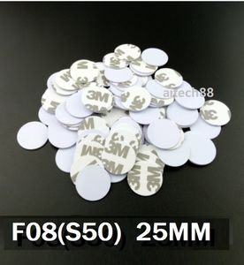 NFC Tags Sticker 13.56MHZ ISO14443A RFID Tag F08 Coin Card With 3M Adhesive Sticker 25mm Mif S50 FM1108 8Kbit Smart Access Control Cards