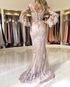 Muzułmańskie sukienki Prom Vestidos Largos Lace Zroszony Islamski Dubaj Liban Mermaid Elegancka Długa Suknia Wieczorowa 2019