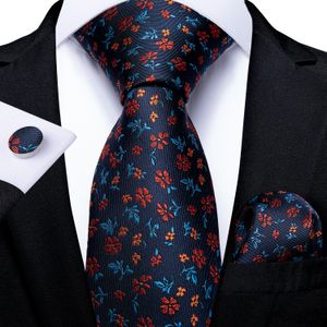 Fast Shipping Tie Set Fashion Blue Red Flower Men s Silk Classic Jacquard Necktie Pocket Square Cufflinks Wedding Business N