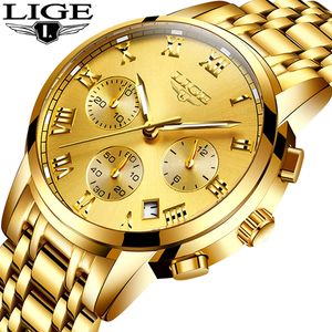 Lige Mens Watches Top Brand Luxury Fashion Quartz Gold Watch Men's Business Stainless Steel Waterproof Clock Relogio Masculino Y19061905