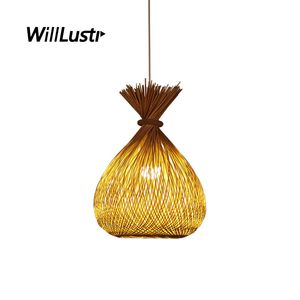 Hand Knitted Bamboo Pendant Light Candy Suspension Lamp Restaurant Hotel Bar Teahouse Bistro Izakaya Zen Wood Hanging Lighting