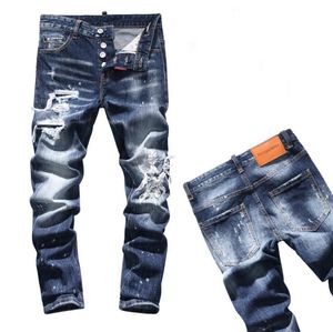 Fashion-22 Style Herren Designer-Jeans Man Ripped Denim Tearing Jeans Blau Baumwolle Mode Enge Frühling Herbst Herrenhose A7912
