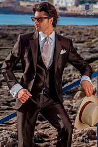 Moda Chocolate Noivo Smoking Notch lapela Groomsmen Mens Wedding Dress Man Popular Jacket Blazer 3 Piece Suit (Jacket + Calças + Vest + Tie) 1001