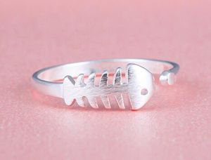 925 sterling silver Personality Fish Bone Opening Ring for Women Girls Simple Rings Christmas Gift Fashion Jewelry