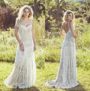 Garden Country Lace Wedding Dresses With Tassels Spaghetti Neck A Line Bridal Dress Bohemian Vintage Wedding Gowns