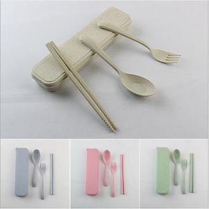 Three wheat straw tableware sets Portable Children's Spoon and fork chopsticks promotional gifts