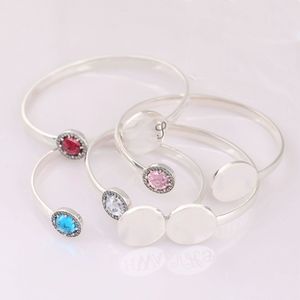 S925 Sterling Silver Armband Open Stone Bangle Female Pink Blue Zircon Open Armband Retro Punk Style Par Smycken