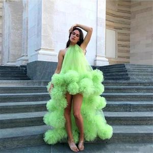 O-Neck High Low Tulle Prom Dresses Pleated Sleeveless Custom Made Hi-Lo Women Special Occasion Party Gowns Evening Dress Middle East Fashion