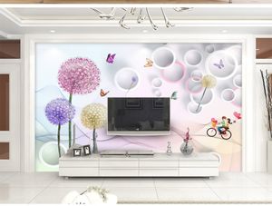 Personalizado Qualquer Tamanho Mural Papel De Parede 3D Moderna Minimalista Borboleta Amor Flor Dandelion Sala de estar Quarto Fundo Decoração Da Parede Mural Wa