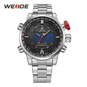 WEIDE Modello sportivo da uomo Funzioni multiple Business Auto Data Settimana Display LED analogico Allarme Cronometro Orologio da polso con cinturino in acciaio293F