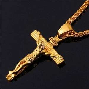 Mode Halskette Kreuz Anhänger Jesus Gold Herren Edelstahl Ketten christlicher Schmuck