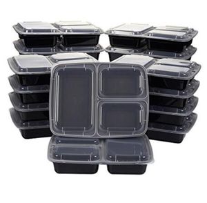 3 Compartments Microwave Food Storage Disposable Meal Prep Containers+ Lids Bento Box Lunch Box Tray with Cover Meal Prep Portion Control