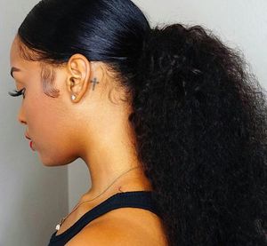 Темно-коричневый вьющиеся женщины хвост наращивание волос шнурок клип в кудрявый вьющиеся хвост волос кусок 140г прически натуральный афро слоеного хвост гребень