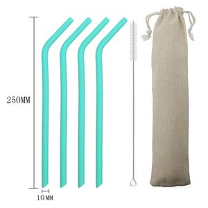 6pc Colorful Silicone Drinking Straws 250mm Wide 10mm Reusable Flexible Straws With Cleaner Brush Storage Bag Pearl Milk Tea Smoothies Straw