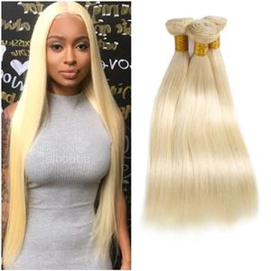 Brazilian Virgin Hair Extensions 3 Bundles Straight Human Hair Weaves 8-30inch 613# Blonde Color Silky Straight 613# Double Wefts