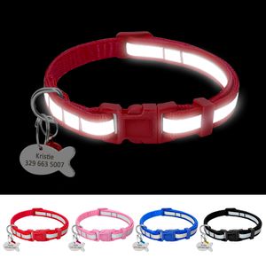 Reflective Cat Dog Collars Personalized Nylon Dogs Collar Puppy Customized Pets Leads Cats Necklace Pet Leash Puppy ID tag Red Blue Black Pink
