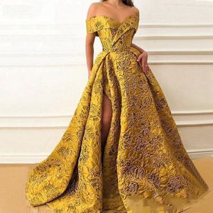 Lace Afton Klänningar från axel Side Slit Custom Made Plus Size Afrikansk Formell Prom Klänning Lång Dubai Party Wear Robe de Soiree