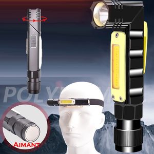 USB Rechargeable Multifunction Led Flashlight Handfree 90 Degree Rotary Clip Magnet Lighting LED Torch Outdoor Camping equipment Head light
