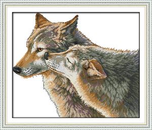 Kyssen av Wolf Handmade Cross Stitch Craft Tools Brodery N￥larbetet r￤knade tryck p￥ Canvas DMC 14CT 11CT Home Decor m￥lningar