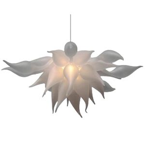 Frostat vit blomma konst hängsmycke lampa butik dekor LED ljuskälla 100% handblåst glas ljuskrona ljus italienska