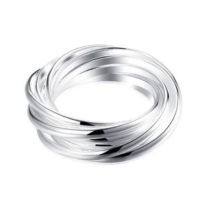 Geen verzendkosten! Geplateerd Sterling Zilver Negen Circle Ring DHSR07 US Maat 8; Gloednieuwe Unisex 925 Silver Plate Band Rings Sieraden
