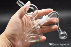 Bunte dicke Mini-Glas-Tabakbongs, Wasserpfeifen, Pyrex-Ölplattformen, Bong, dicker Recycler-Nano-Bubbler mit 10 mm weiblicher Ölschale, Halskettenseil