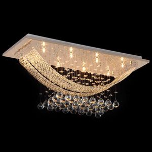 Modern Square Ceiling Crystal Chandelier Lighting with 8 Lights G9 Mount Flush Chandeliers for Living Room Diningroom