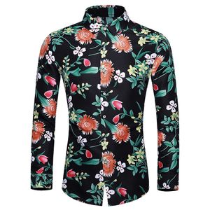 2019 Shirt Mäns Casual Printing Colorful Slim Långärmad Klänning Blus Toppar Streetwear Camisa Masculina Chemise Homme