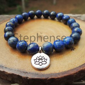 MG0689 Naturel Lapis Lazuli Lotus Bracelet Pierre Naturelle Coeur Chakra Bracelet Nouveau Style Yoga Mala Reiki Bracelet Infusé