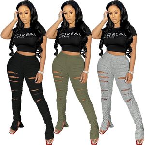 New Trend Ripped Stacked Jeans Women Stack Sweats Pants Joggers Ripped Pants Women