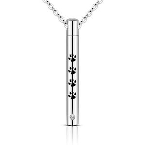 Stainless Steel Keepsake Jewelry cat Paw Print Cylinder Cremation Jewelry for Ashes Urn Pendant,Pet Memorial Gifts