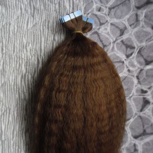 Tape Em Extensões de cabelo humano kinky reta Pele trama Humano 100g cabelo grosso yaki real cabelo humano brasileiro