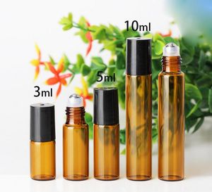 Wholeasale Amber Perfume стекла Ролл на бутылки с Glass Metal Balls Brown Roller Эфирное масло Флаконы 1мл 2мл 3мл 5мл 10мл Free DHL