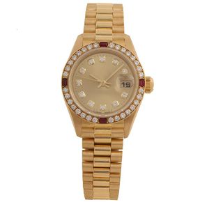 ساعة ميكانيكية أوتوماتيكية جديدة للسيدات من الياقوت الكريستال 69178 Gold Diamond Girl Watch 26mm