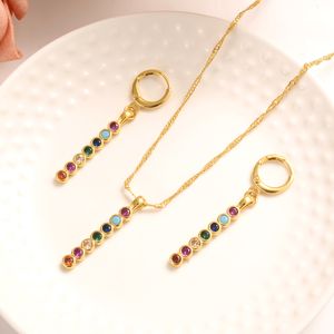 Magnificent pendant Necklace Earrings strip Fine THAI BAHT Solid GOLD GF CZ bridal Jewelry Set Christmas Birthday Gift Women