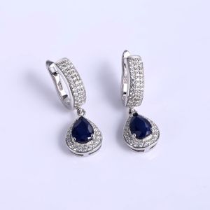 Wholesale- 1.29ct Natural Sapphire Gemstone Drop Earrings Solid 925 Sterling Silver Fine Jewelry For Women Wedding Y18110110