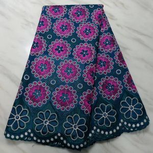 5Yards PC Fashionable Green African Cotton Fabric Fuchsia Flower Broderi Swiss Voile Torr Lace för kläder BC952