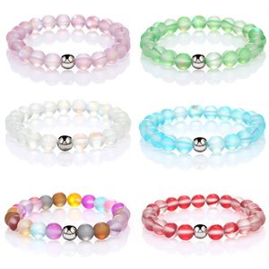 8mm Colorful Glass Crystal Strands Beaded Bracelets For Women Men Lover Elastic Bangle Jewelry Party Club Decor