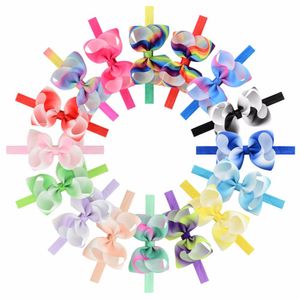 16pcs/Lot 4.3'' Colorful Rainbow Hair Bands Grosgrain Ribbon Bow Headband Print New Design Boutique Hair Accessories for Baby Girls