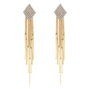 Mode-Women Earring Golden Crystal Tassel Silver Färg Långa Örhängen Multi-Storey Gift för Tjej Dagligen Bärande Födelsedag