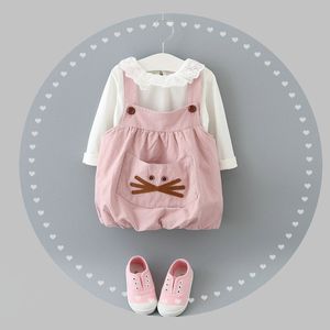 2 ADET Bebek Kız Bebeklerde Uzun Kollu Gömlek + Kayış Elbise Sonbahar Çocuk Kız Giyim Kıyafetler Set