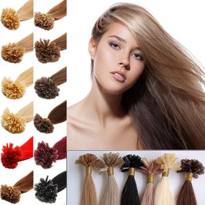 Pre Bond U Tip Hair Extension 100 fili / sacchetto Estensioni dei capelli per unghie Dritto Cheratina U Tip Machine Remy Fusion Capelli vergini europei