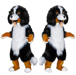 2019 Fast Design Custom White Black Sheep Dog Mascot Kostym Tecknad Karaktär Fancy Dress for Party Supply Vuxen Storlek