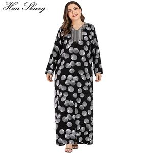 Türkisch Islamische Malaysia Langarm Dot Gedruckt Robe Muslimischen Kleid Abayas Für Frauen Robe Lose Übergroßen Maxi Dubai Kleidung