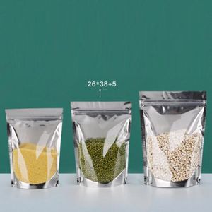 400 pçs Mylar Stand Up Folha de Alumínio Transparente Pacote Sacos para Armazenamento de Alimentos Café Resselável Fecho de Fechamento Saco de Embalagem atacado