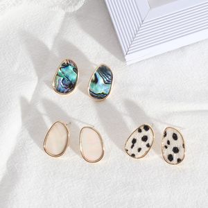Oval abalone kabuk kağıt saplama küpe mini marka kadınlar için geometrik basit küpe takı