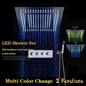 Bathroom Fittings Square Embeded Ceiling LED Rainbow Color Overhead Shower Built In Wall Shower Set with 3 Way Diverter Valve